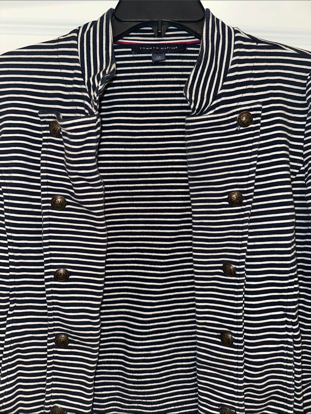 Tommy Hilfiger Striped Black & White Military-Style Blazer Jacket - S